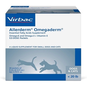 image:imageVirbac ALLERDERM OMEGADERM Essential Fatty Acids Supplement  Omega 3 Omega 6 Vitamin E supplement  Allergy Support for CatsSmall Dogs  28 daily dosesSmall DogCat 4ml